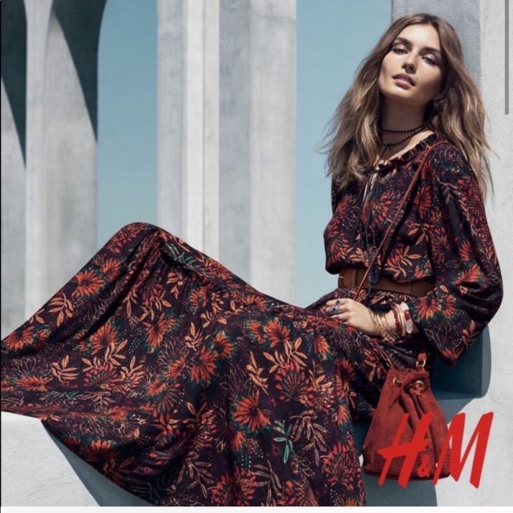 H&M Maxi Boho Floral Fall Leaf Long Sleeve Maxi Dress - Picture 4 of 10